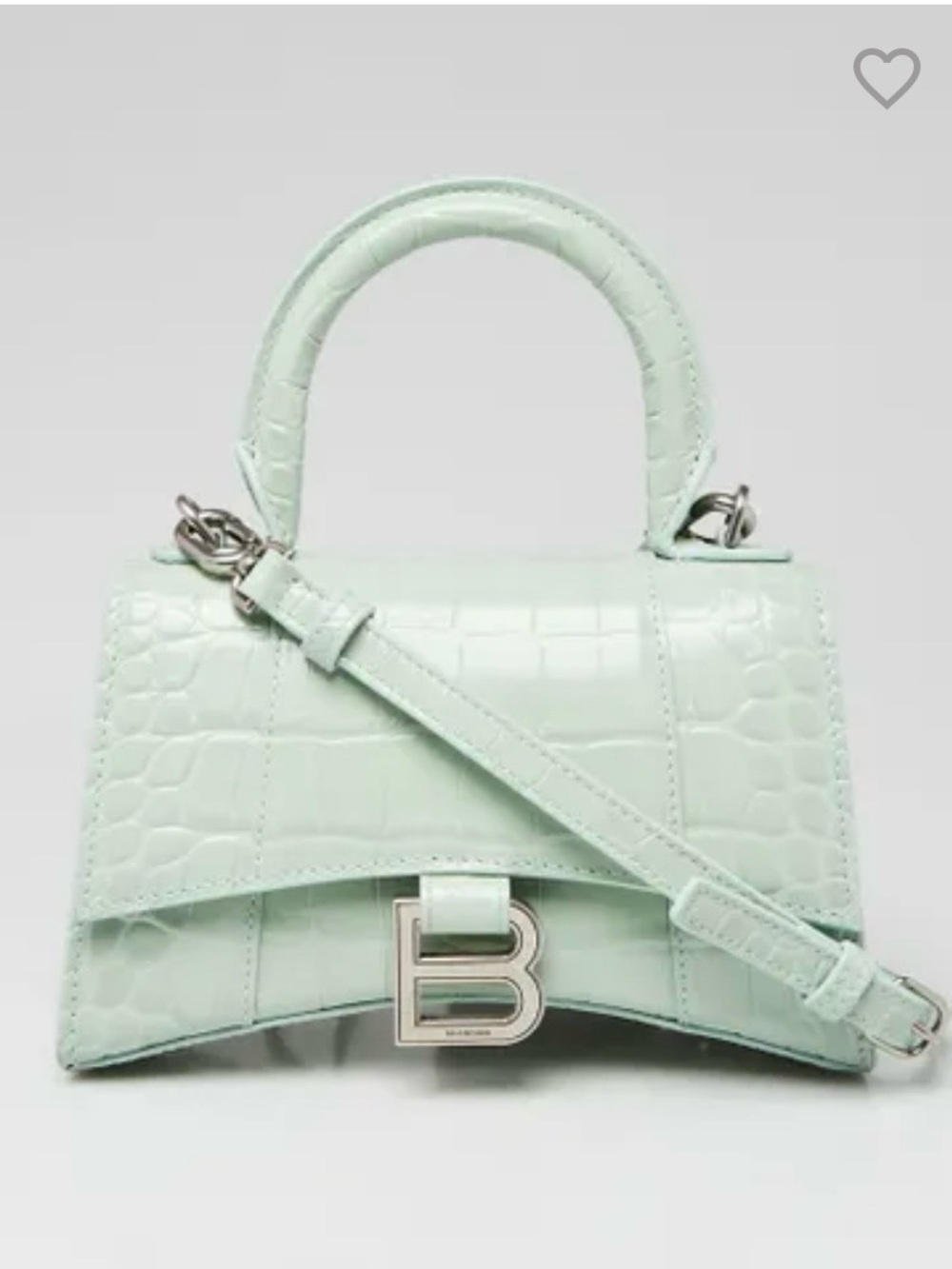 BALENCIAGA LIGHT GREEN CROC EMBOSSED XS TOP HANDLE BAG